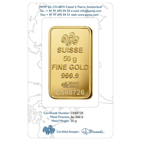 101885 - Back Packaging 50g PAMP Rosa Gold Minted Bar Pamp Rosa