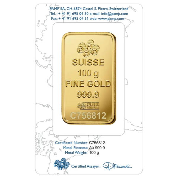 101886 - Back Packaging 100g PAMP Rosa Gold Minted Bar pamp rosa