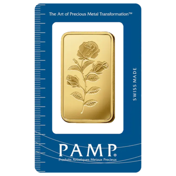 101886 - Front Packaging 100g PAMP Rosa Gold Minted Bar pamp rosa