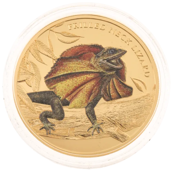 102056 - Reverse 2014 $100 Niue Frill Neck Lizard 1oz Gold Proof Coin frill neck lizard