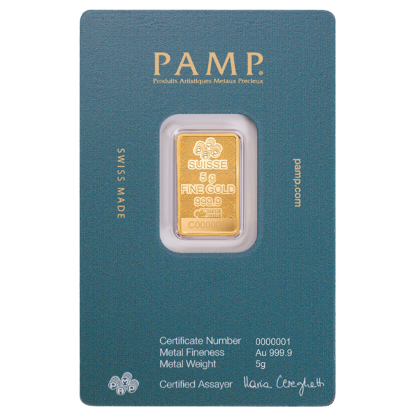 5g PAMP Arabian Falcon Pure Gold Bar with Pendant Frame 5g PAMP Arabian Falcon