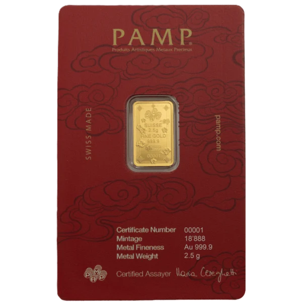102069 - Certicard back 2.5g PAMP Lucky Cat Gold Minted Bar