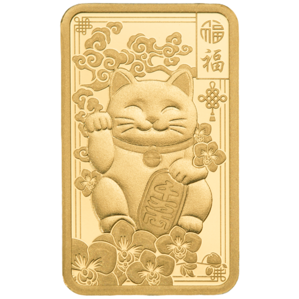 102069 - Front 2.5g PAMP Lucky Cat Gold Minted Bar