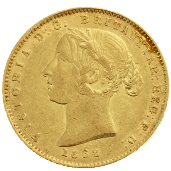 102079 - Obverse 1862 Sydney Mint Half Sovereign Good Very Fine 1862 Sydney Mint Half Sovereign Good Very Fine