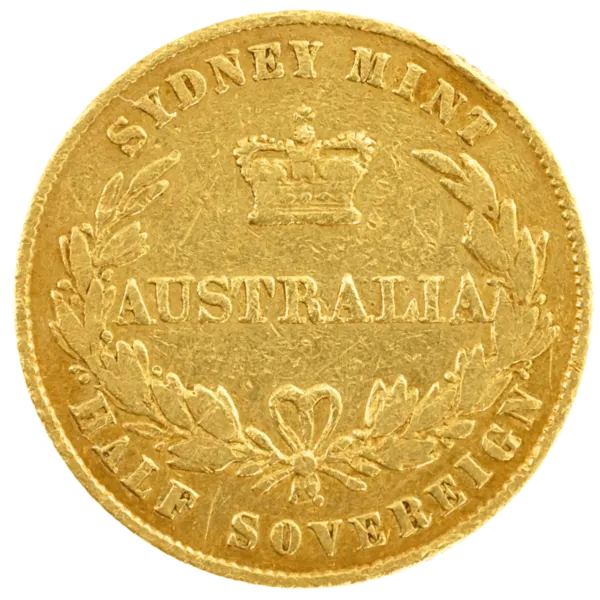 102083 - Reverse 1861 Sydney Mint Half Sovereign Very Good 1861 Sydney Mint Half Sovereign Very Good