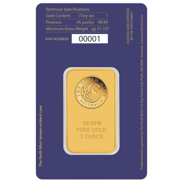 1oz Perth Mint Swan Gold Minted Bar swan