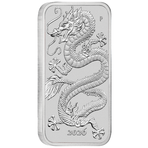 102148 - Edge 2026 1oz Perth Mint Silver Dragon Rectangular Coin 2026 1oz Perth Mint Silver Dragon Rectangular Coin