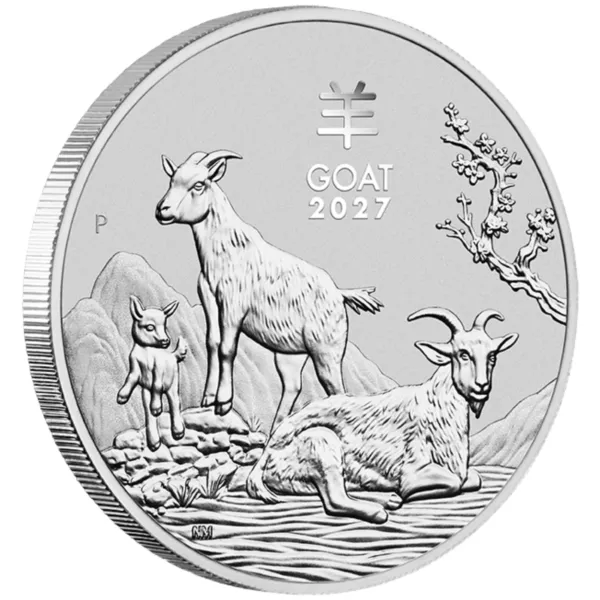 Silver Goat - Edge 2027 2oz Perth Mint Silver Lunar Goat Coin Series 3 2027 2oz Perth Mint Silver Lunar Goat Coin Series 3