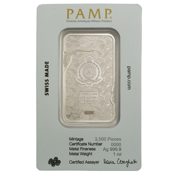 102148 - Reverse 2026 1oz PAMP Silver Nature's Grip Nile Crocodile Bar in Assay crocodile