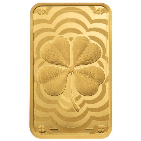 102201 - Front 5g PAMP Lucky Clover Gold Minted Bar Four leaf cover
