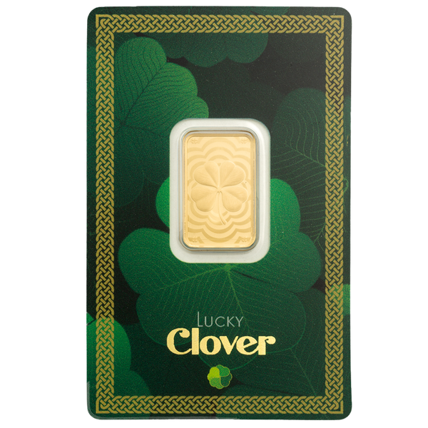102201 - Main 5g PAMP Lucky Clover Gold Minted Bar Four leaf cover