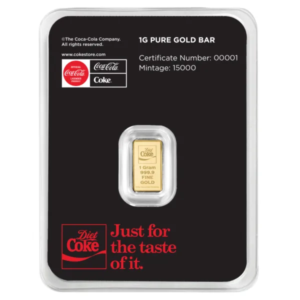 102202 - Obverse 1g Gold Bar in TEP - Coca-Cola® Diet Coke 1g diet coke gold bar