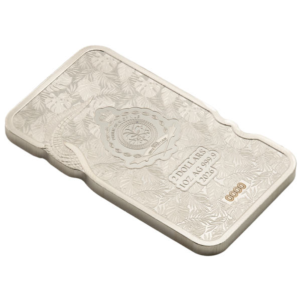 nile_crocodile_obv_persp 2026 1oz PAMP Silver Nature's Grip Nile Crocodile Bar in Assay crocodile